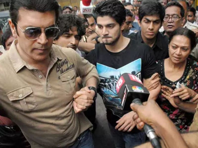 1 July 2013: Sooraj Pancholi, along with his parents, after getting bail in the Jiah Khan suicide case