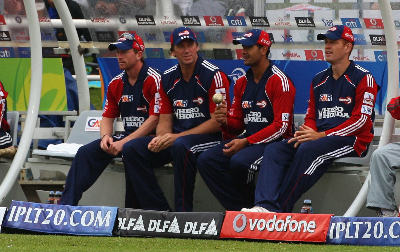 Glenn Mcgrath with his Delhi Daredevils teammates in a dugout