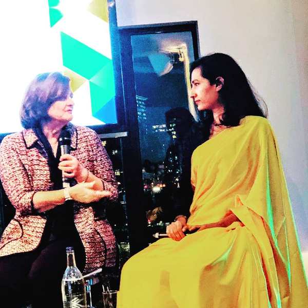 Karuna while speaking to the anchor at Trust Law Awards London, 2019