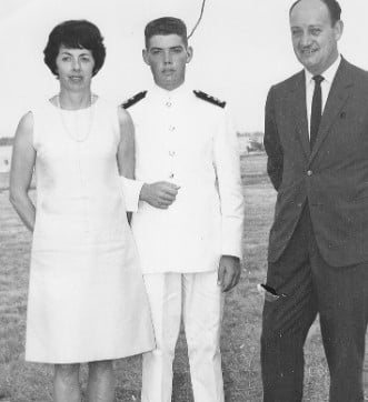 A 16 year old Juan Manuel Santos after entering the Naval Cadet School with his parents