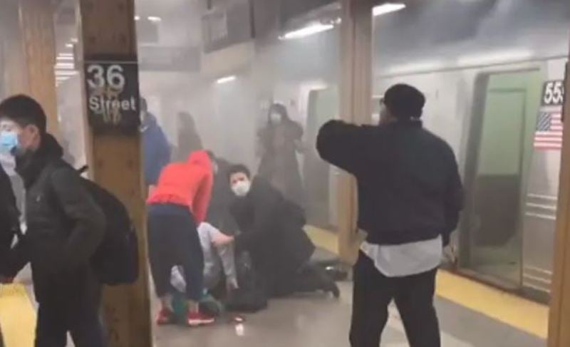 A Brooklyn Subway Station filled with smoke after the mass shooting on 12 April 2022