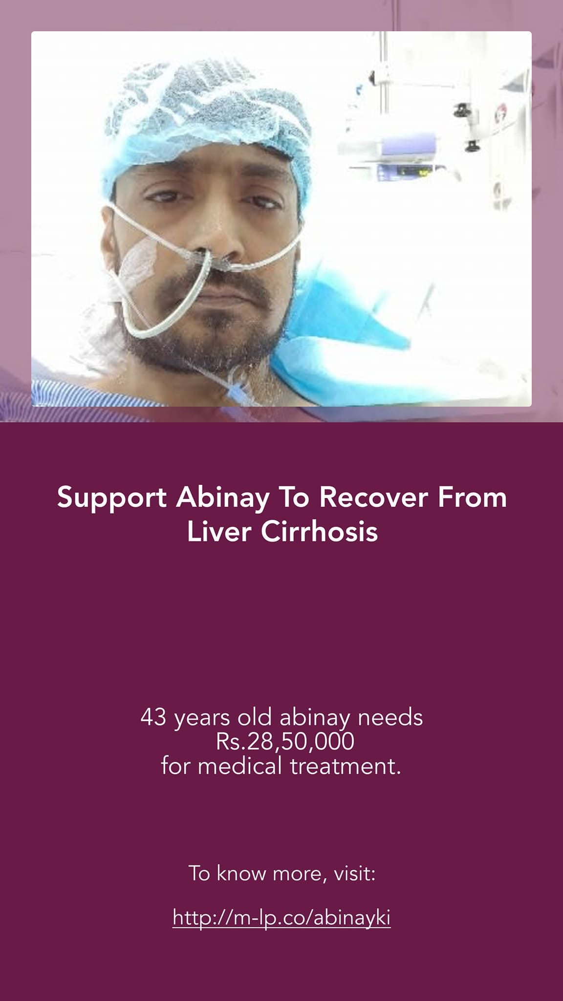 A Facebook post shared by Abhinay Kinger seeking financial help for his medical treatment