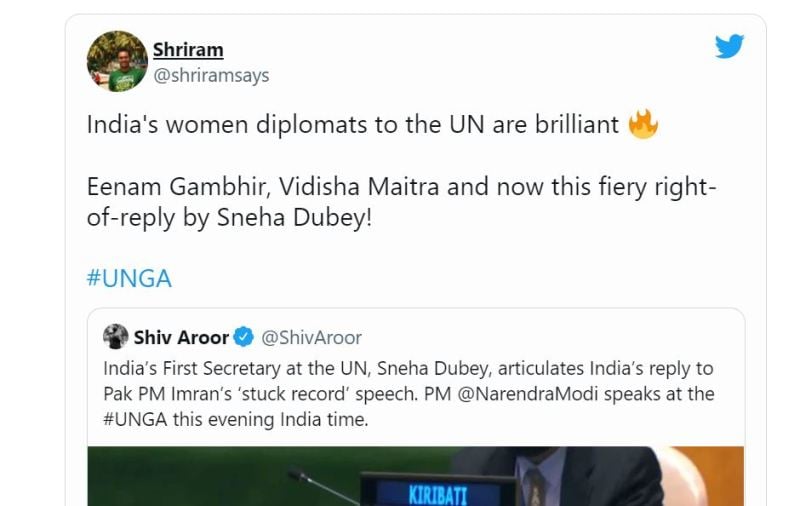 A snip of a Tweet that supported Sneha Dubey