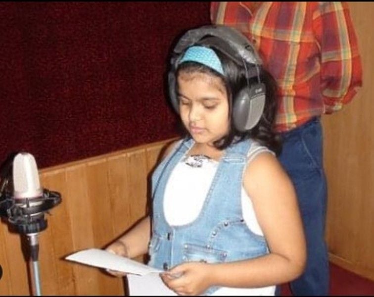 A childhood image of Antara Nandy when she was recording for an Assamese music album Ei Jibon Nohoi Xuna Bondhu (2010)