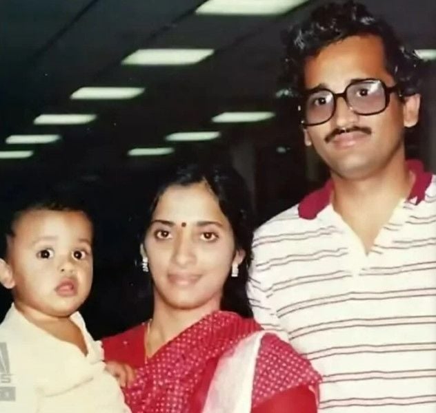 A childhood image of Vivek Ramaswamy with his parents