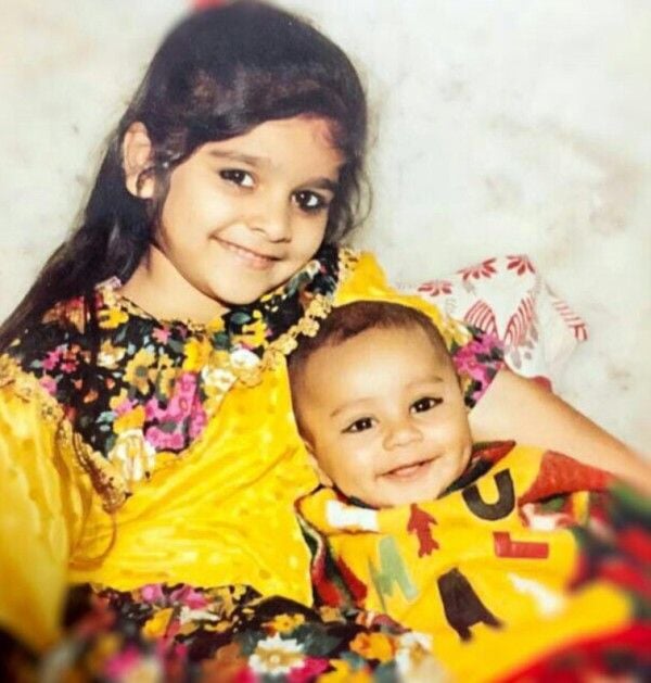 A childhood photo of Avesh Khan with his sister