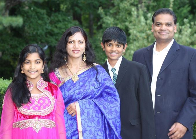 A childhood photo of Megha Vemuri with her family