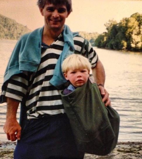 A childhood photo of Tim Seifert with his father