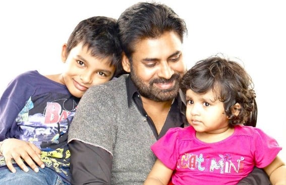 A childhood picture of Aadhya Konidela with her father and brother