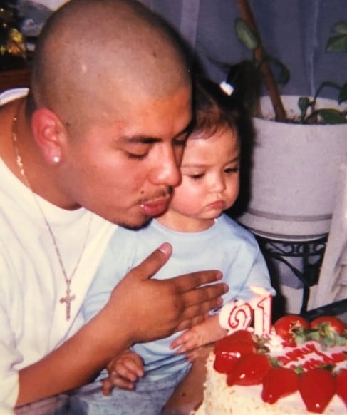 A childhood picture of Cierra Ortega with her father