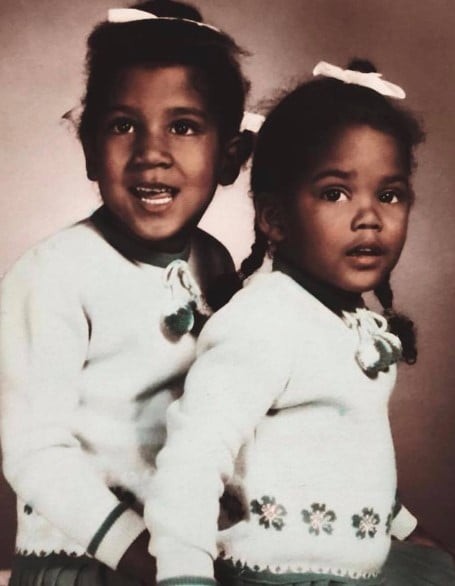 A childhood picture of Halle Berry (right) with her elder sister