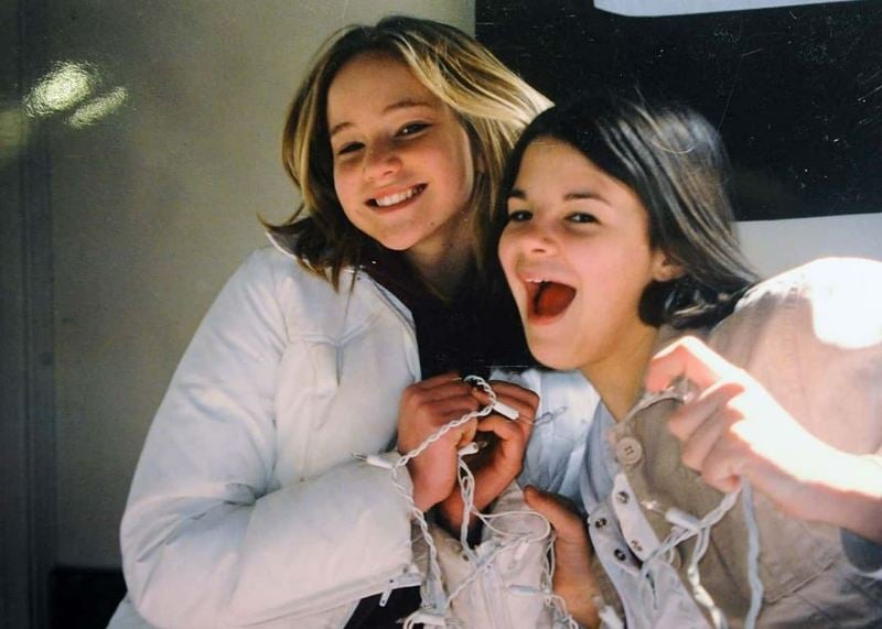 A childhood picture of Jennifer Lawrence (left) with a friend