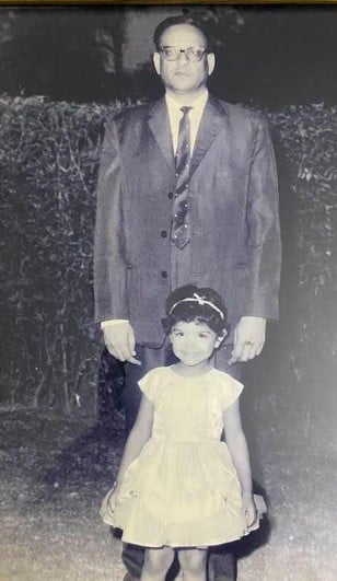 A childhood picture of Nilima Sinha with her father