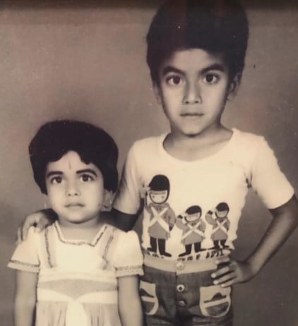 A childhood picture of Priya Radhakrishna with her brother