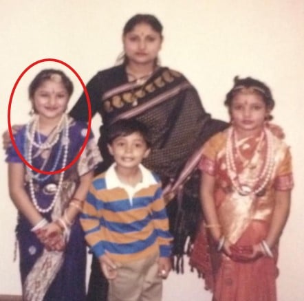 A childhood picture of Priyanka Upendra with her mother and siblings