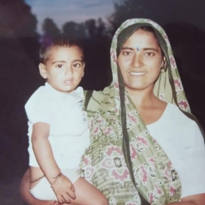 A childhood picture of Rahul Chaudhari with his mother