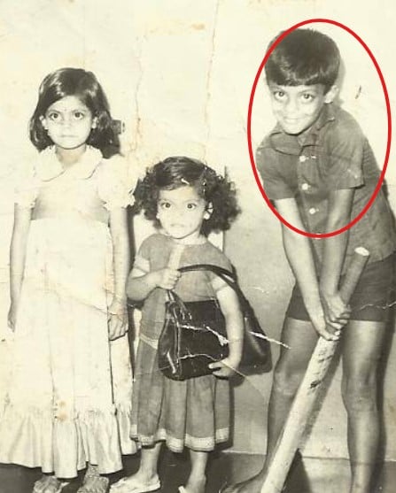 A childhood picture of Sharath Lohithaswa with his sister and brother
