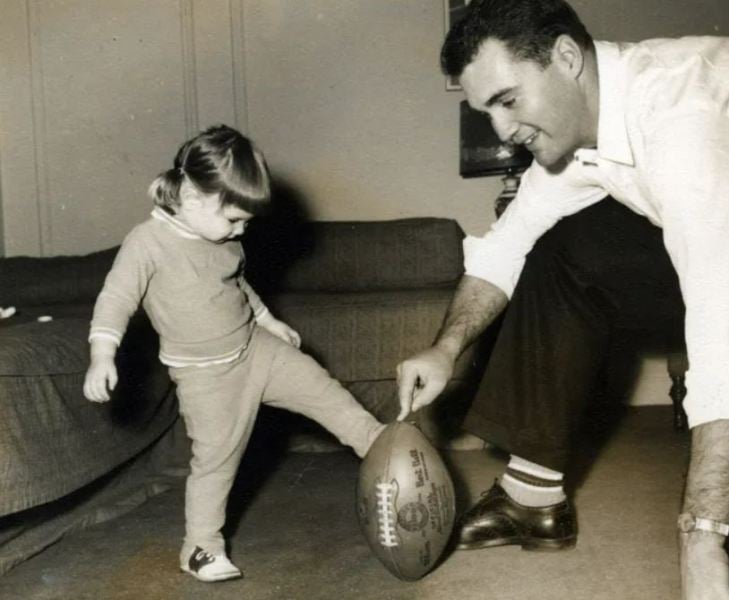A childhood picture of Susie Wiles with her father, captured at their apartment in New York in 1960