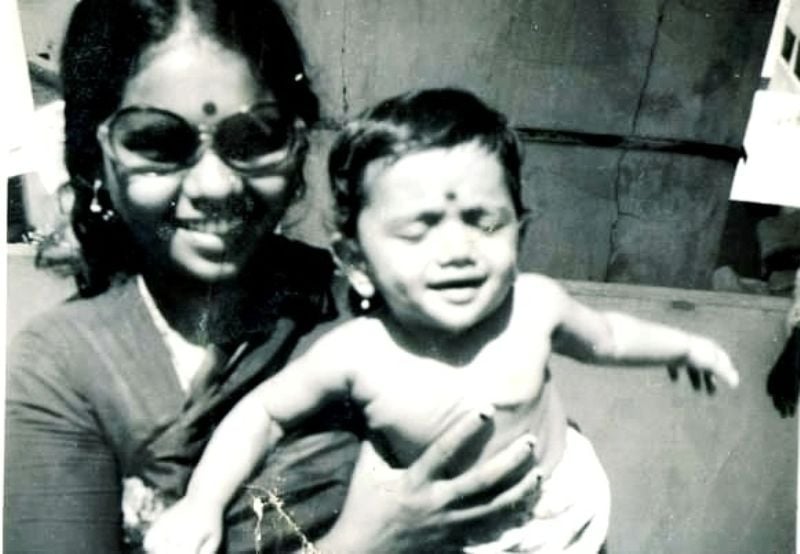 A childhood picture of Tharun Sudhir with his mother