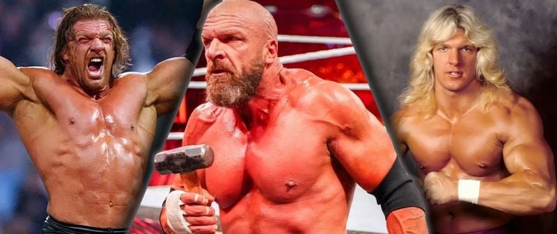 A collage depicting the changes adopted by Triple H to his facial hair