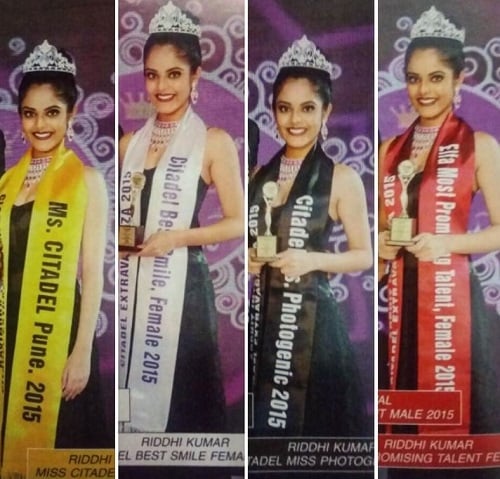 A collage of Riddhi Kumar from the beauty pageant Ms. Citadel, Pune (2015)