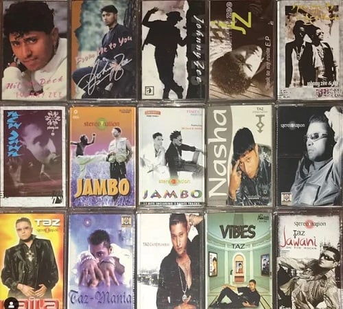 A collage of Taz music albums