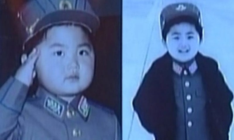 A collage of childhood photos of Kim Jong-un