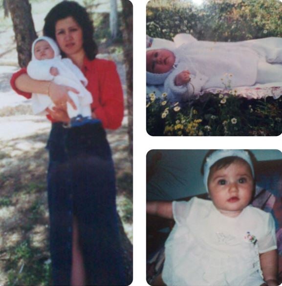 A collage of childhood photos of Krisa Caushi