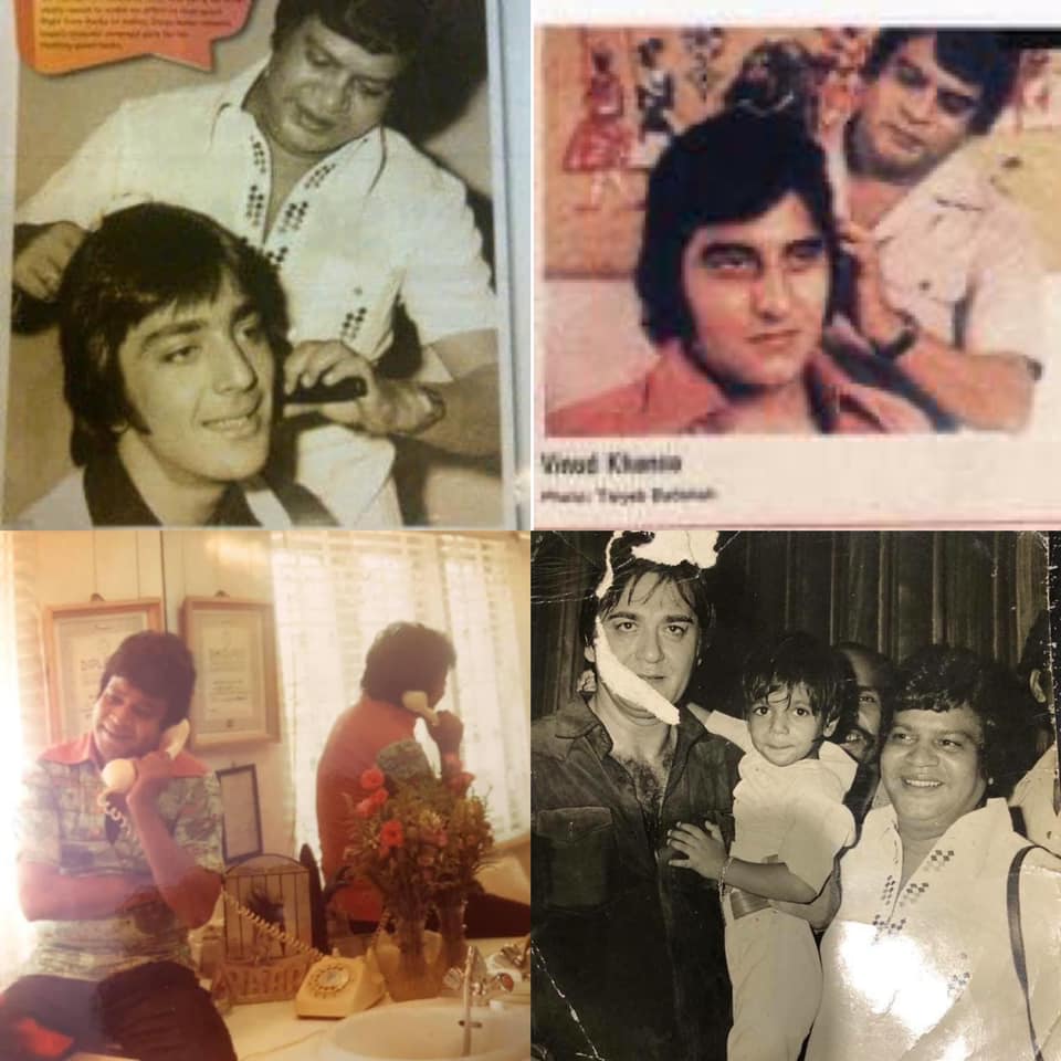 A collage of photos of Hakim Kairanvi cutting the hair of many celebrities