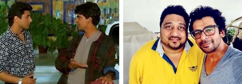 A collage of photos of Smeep Kang with Sunil Grover during the shoot of his debut film Mahaul Theek Hai and after some years