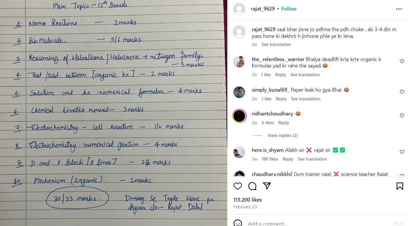 A few Chemistry topics listed by Rajat Dalal for 12th students