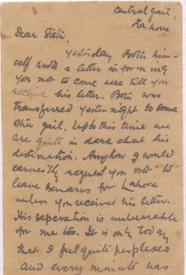 A letter written by Bhagat Singh to the sister of Batukeshwar Dutt