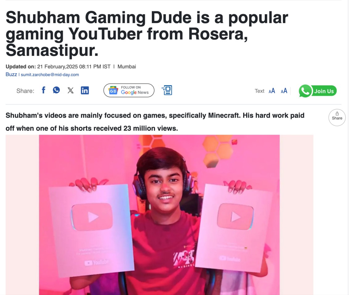 A newspaper article about Shubham Pradhan