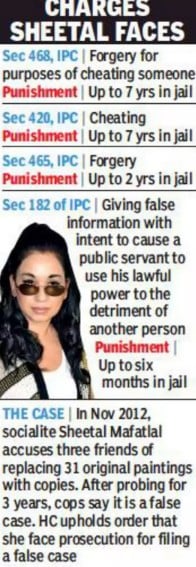 A newspaper article featuring the allegations and cases against Sheetal in the Fake Painting Case