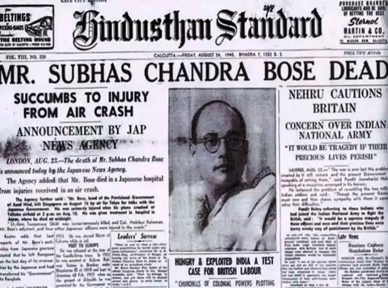A newspaper cut out dating back to 1945 giving details of Netaji