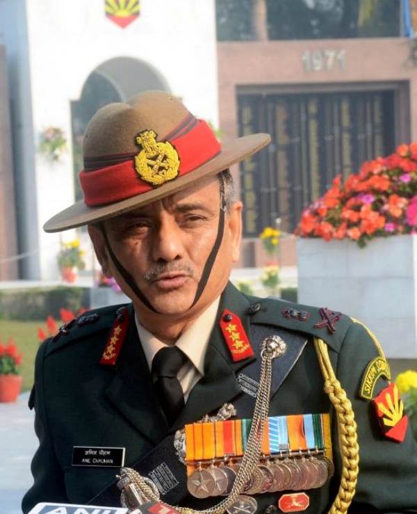 A photo of Anil Chauhan taken at the Eastern Command Headquarters during a press conference