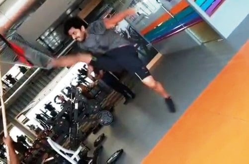 A photo of Ambati Arjun taken while he was practising martial arts in the gym