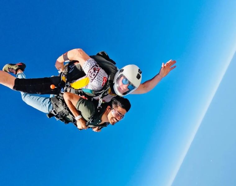 A photo of Azhar taken while he was skydiving