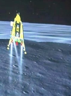 A photo of Chandrayaan-3 taken minutes before its touchdown on the surface of the moon