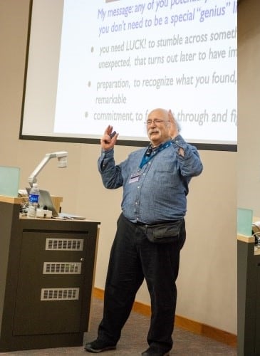 A photo of Duncan taken while he was giving a lecture at a university in France