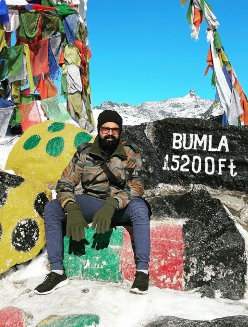 A photo of Harikrishnan taken at the Bum La Pass