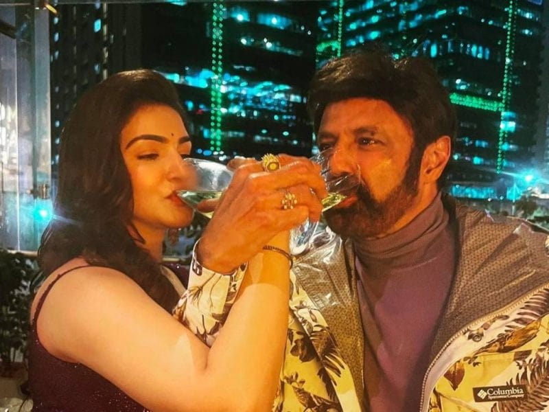 A photo of Honey Rose taken while she was drinking champagne with Nandamuri Balakrishna