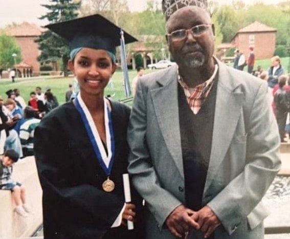 A photo of Ilhan Omar with her grandfather taken during her graduation ceremony