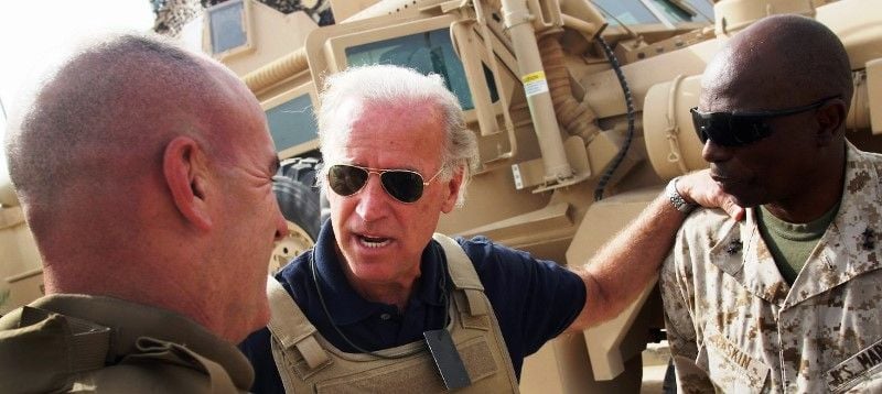 A photo of Joe Biden taken in Iraq with American troops