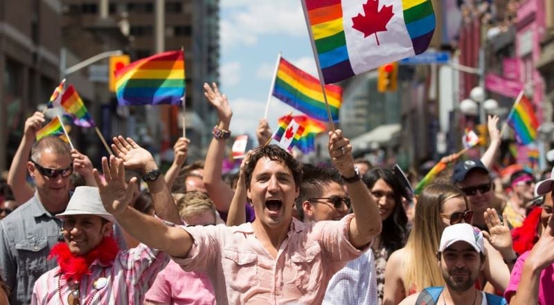 A photo of Justin Trudeau taken while he was attending a pride parade in Ottawa, Canada
