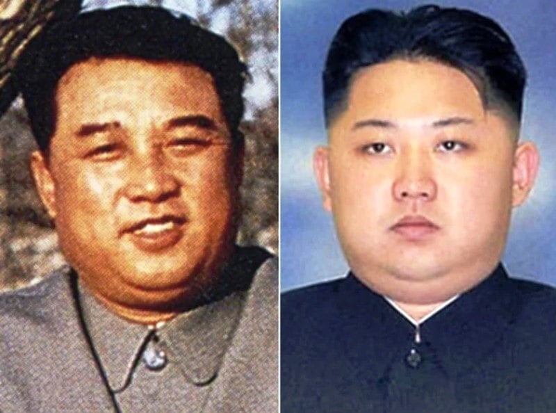 A photo of Kim Il-sung (left) and Kim Jong-un