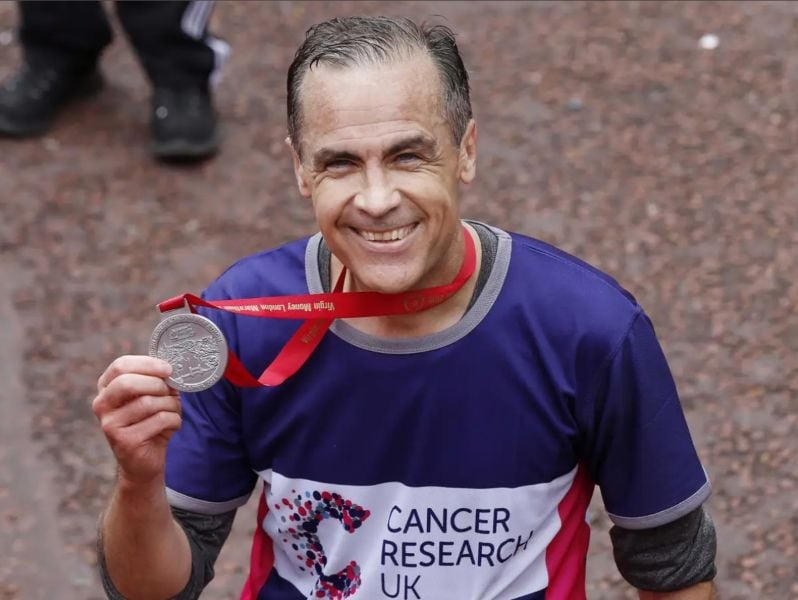 A photo of Mark Carney taken after he won a marathon race in the United Kingdom