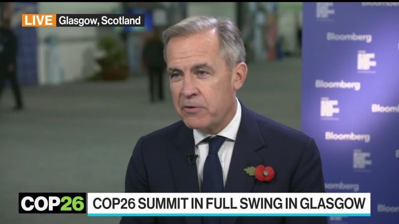 A photo of Mark Carney taken while he was giving an interview to the media during the COP26 Summit