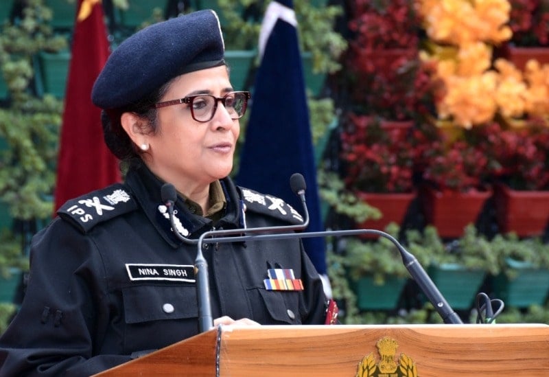 A photo of Nina Singh taken while she was addressing the police officers