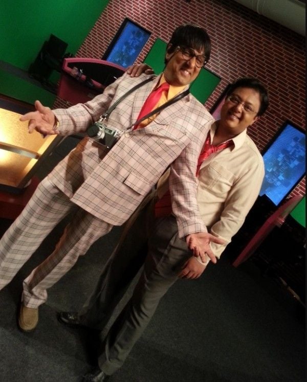 A photo of Nitesh Pandey (right) with Mukesh Khanna